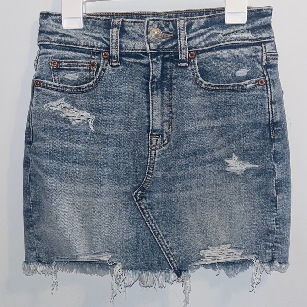 AE American Eagle Denim Skirt High Rise Stretch Sz. 00 US